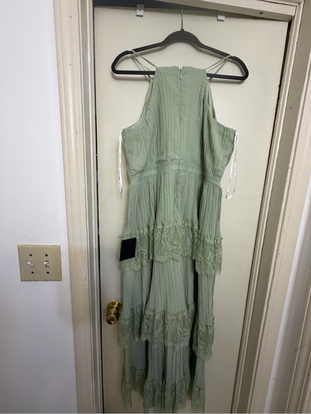Lulu's Light Sage Tiered Pleated Lace Maxi Dress - Picture 4 of 4